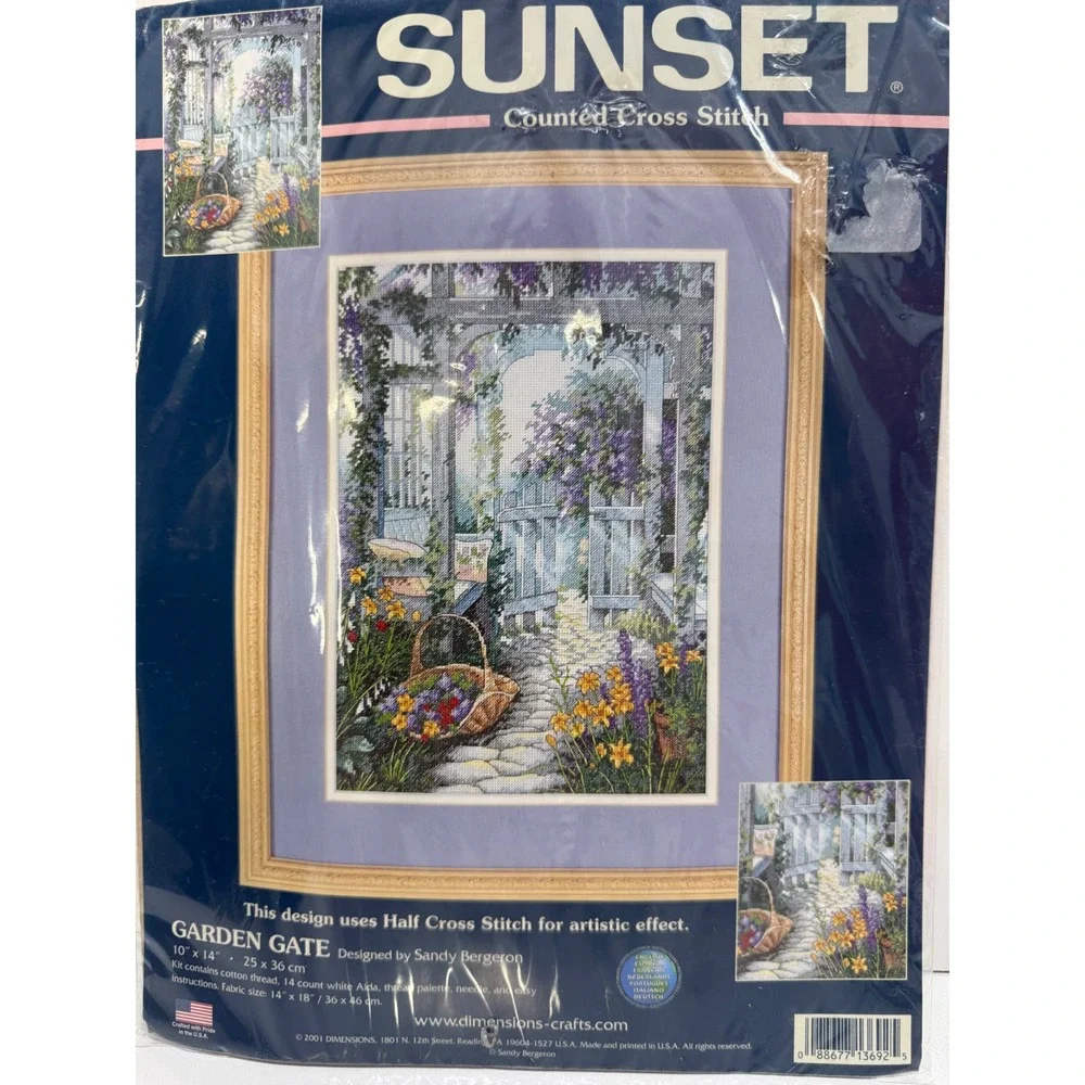 Sunset Dimensions Garden Gate Counted Cross Stitch Kit 13692 Sandy Bergeron 2001